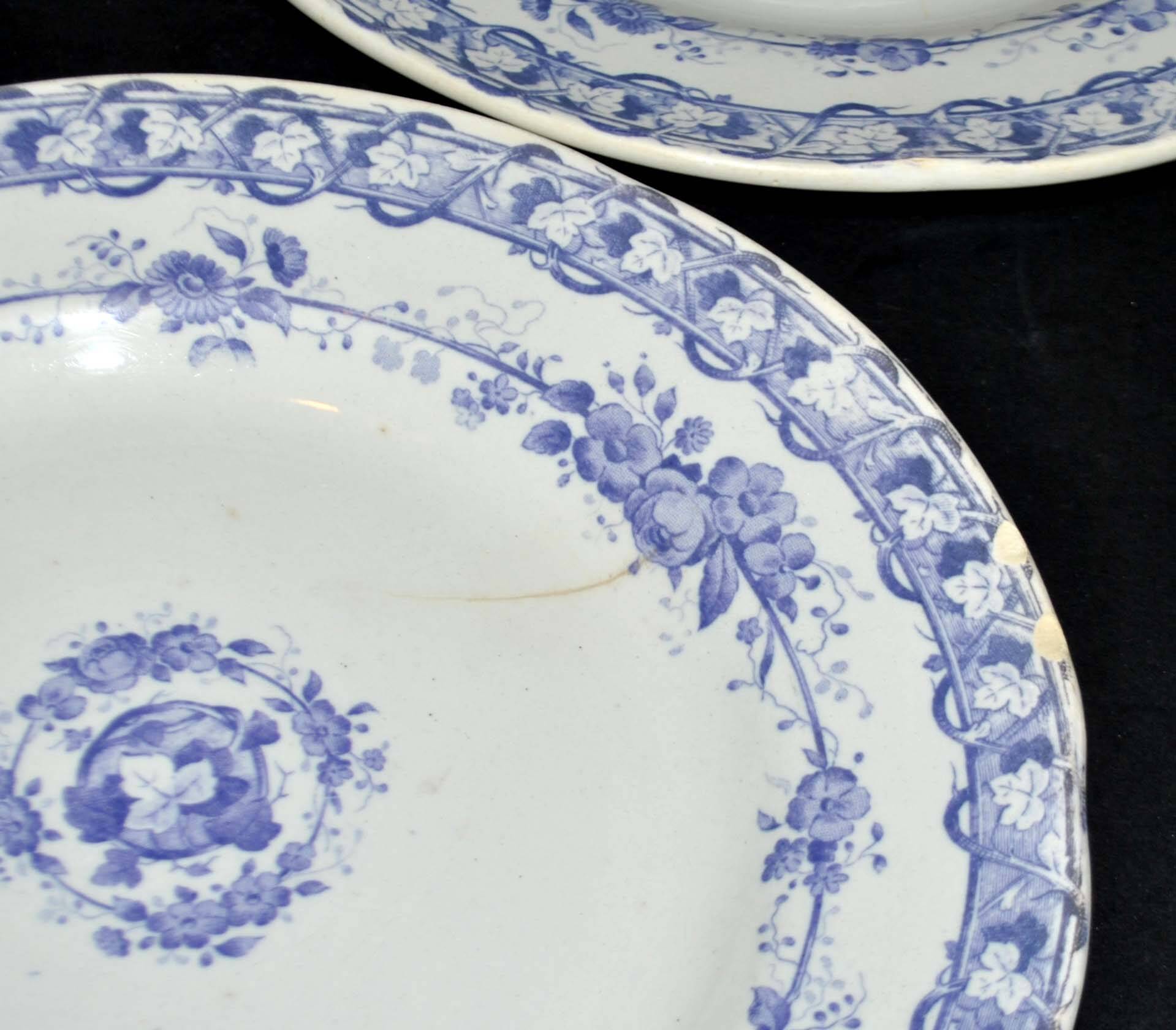 Set of 4 old earthenware plates from CREIL & MONTEREAU with purple vine decoration, 19th century.