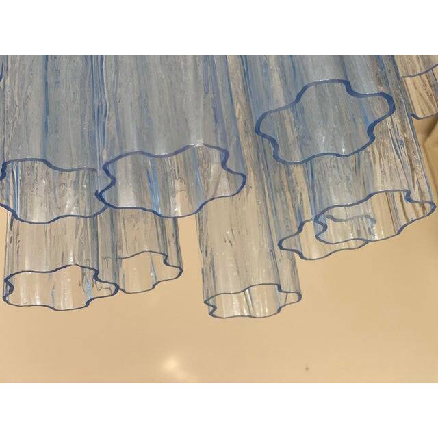 Contemporary sky-blue “tronchi” murano glass chandelier in venini style