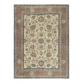 Tapis de sol en laine beige turc vintage authentique avec motif floral. Noué à la main en Turquie.