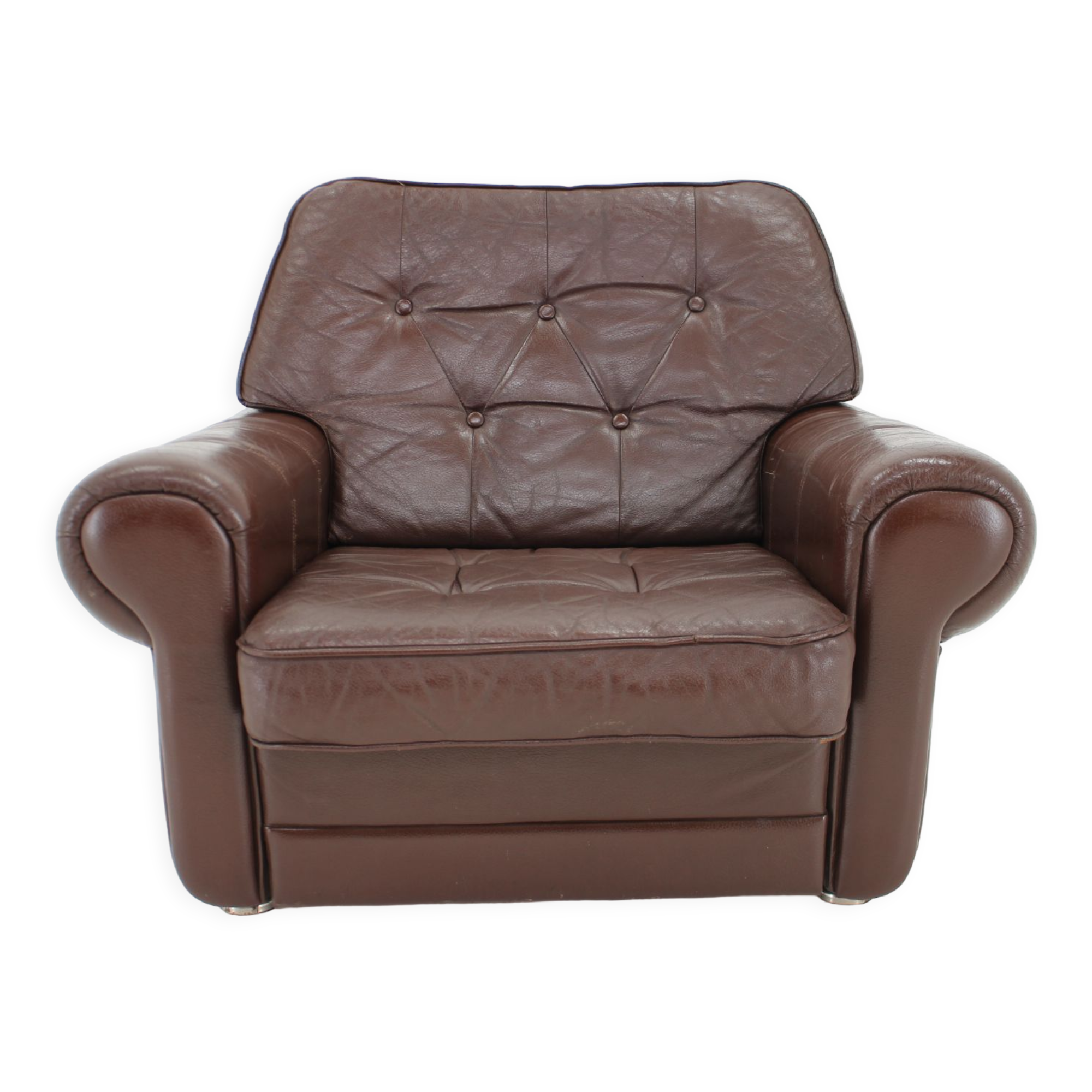 Fauteuil en cuir brun danois des années 1970, Danemark