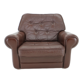 Fauteuil en cuir brun danois des années 1970, Danemark