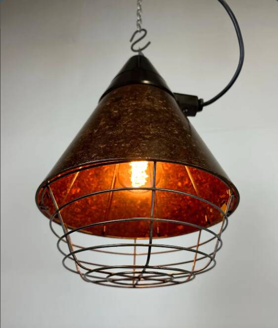 Industrial hanging lamp, heating, Narva Leuchen, Germany, 1970s.