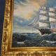 Large Marine Painting 3-Mast Sailing Ship - Sunset Sky