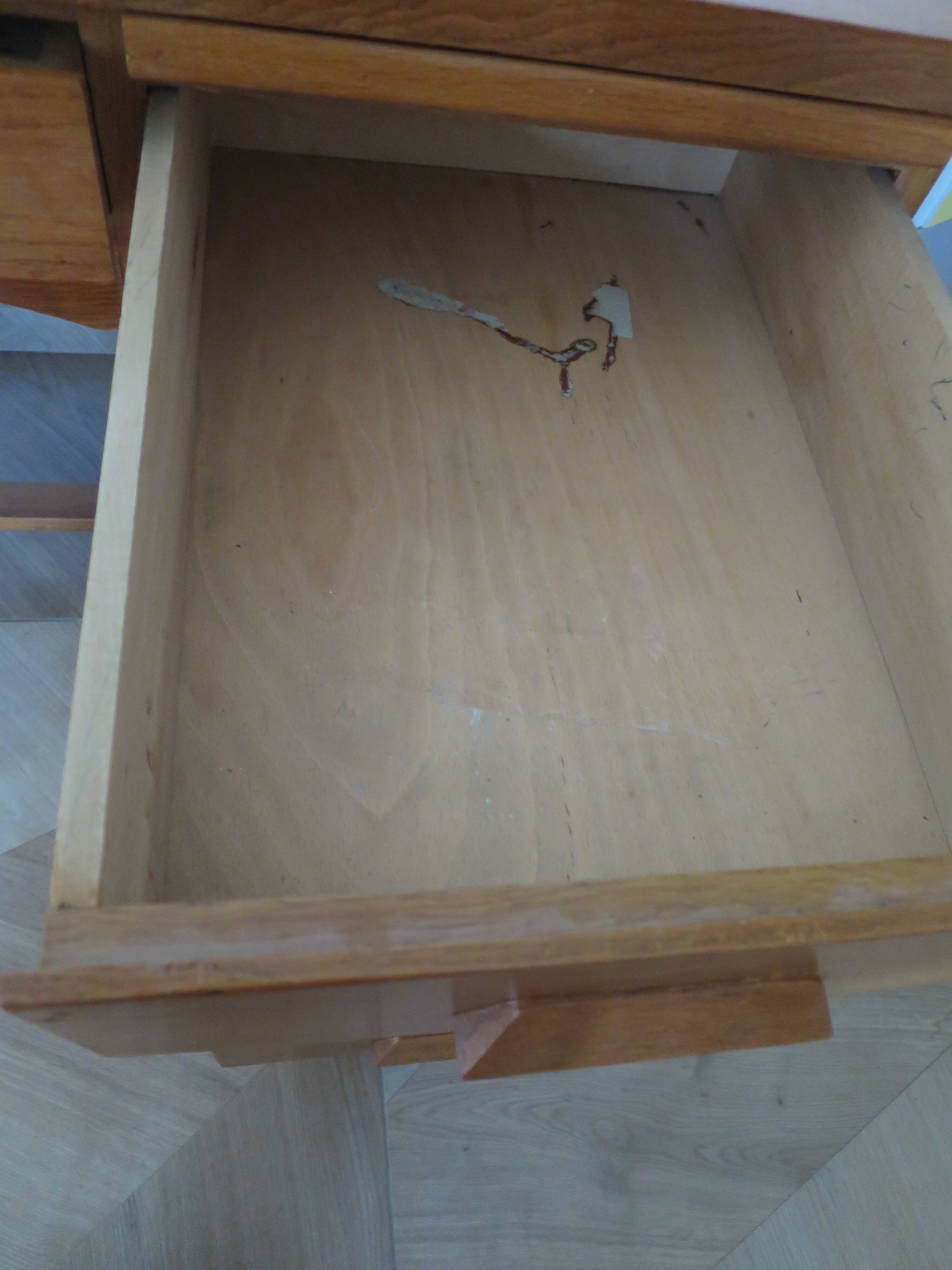 Vintage modernist desk - 5 drawers - shelf - 1950s - closure mechanism