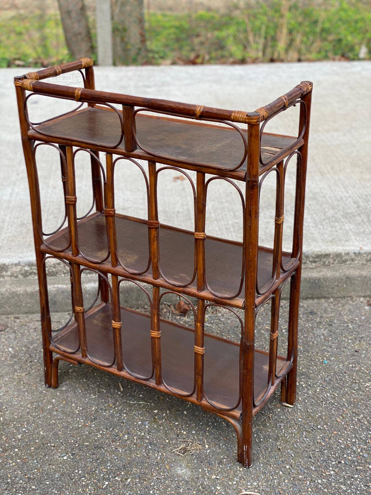 Large vintage rattan and wicker shelf