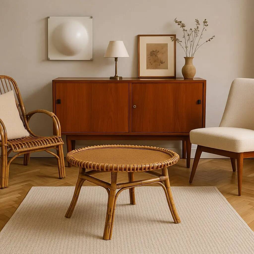 Vintage bamboo coffee table, Italy, 1950s-1960s.