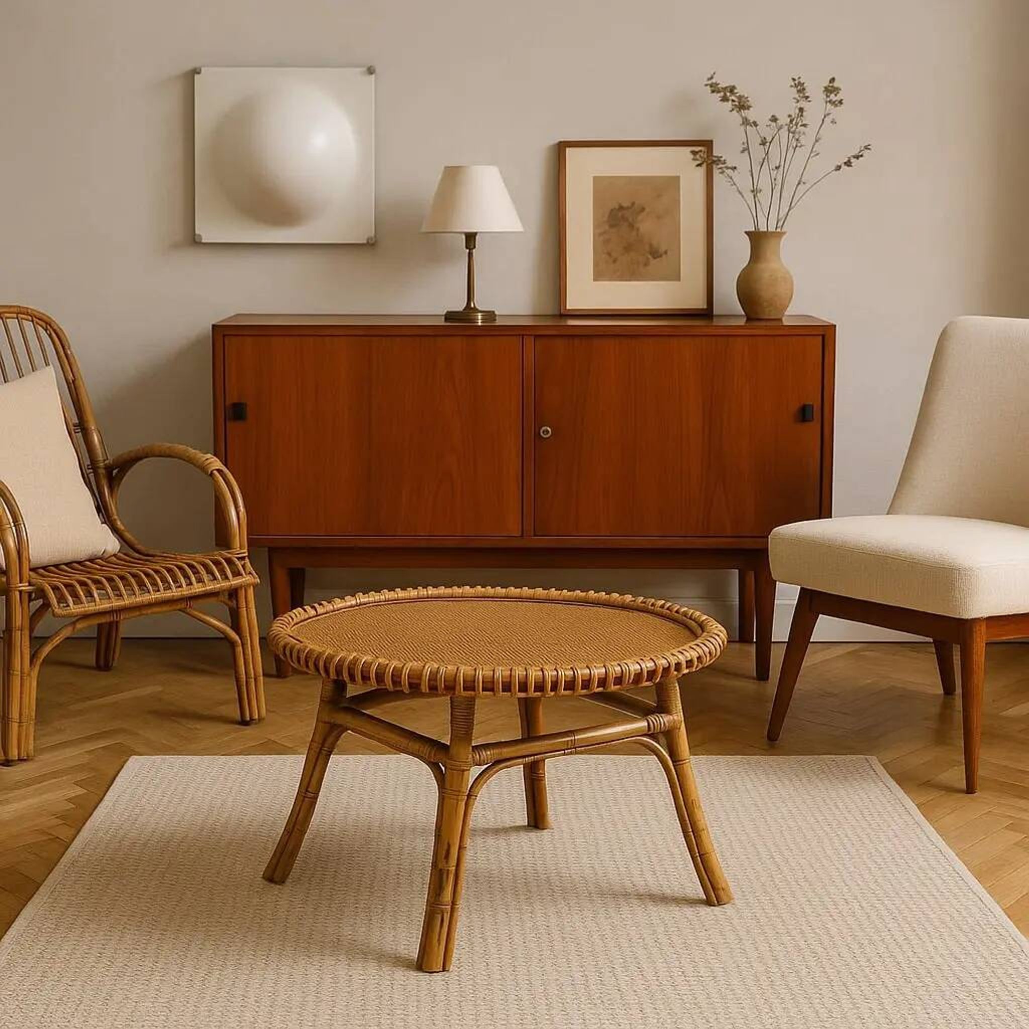 Vintage bamboo coffee table, Italy, 1950s-1960s.