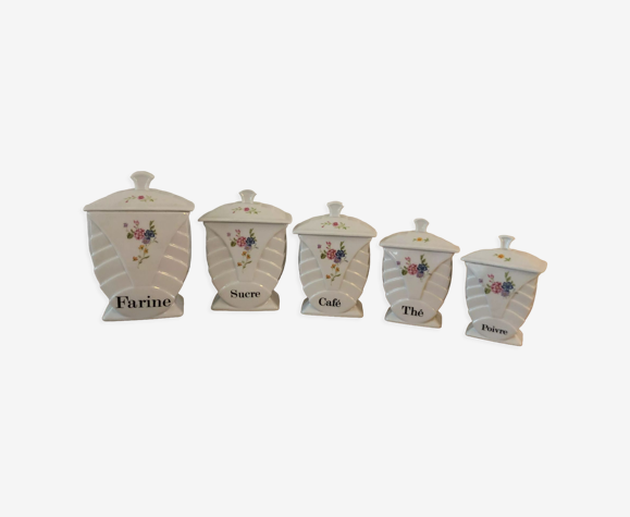 5 pots à épices vintage en porcelaine France « Chauvigny »