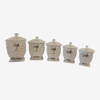 5 vintage French “Chauvigny” porcelain spice jars
