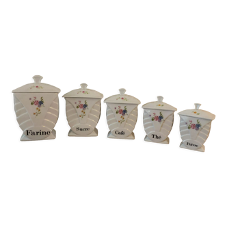 5 vintage French “Chauvigny” porcelain spice jars