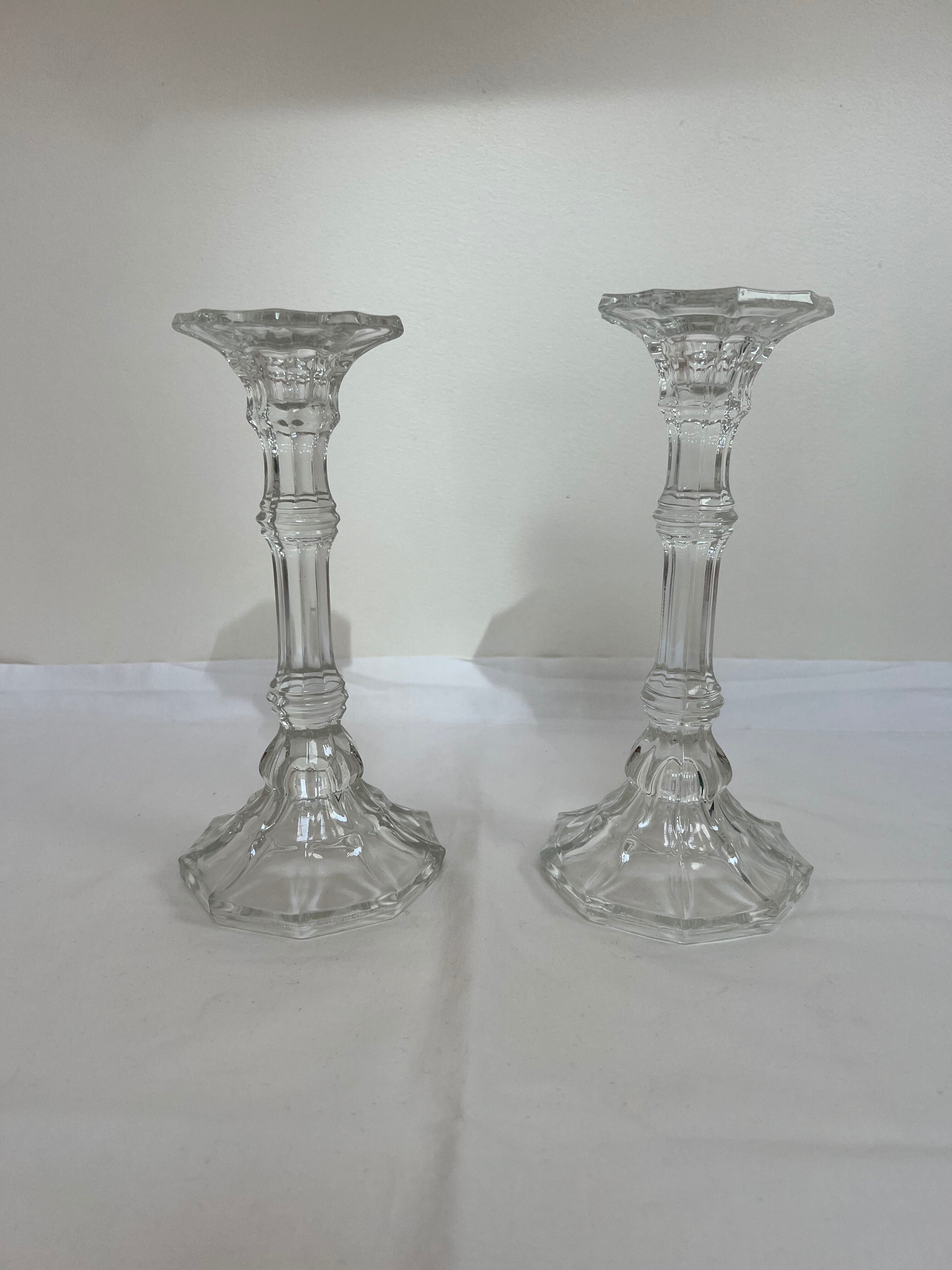 Pair of glass candle holders