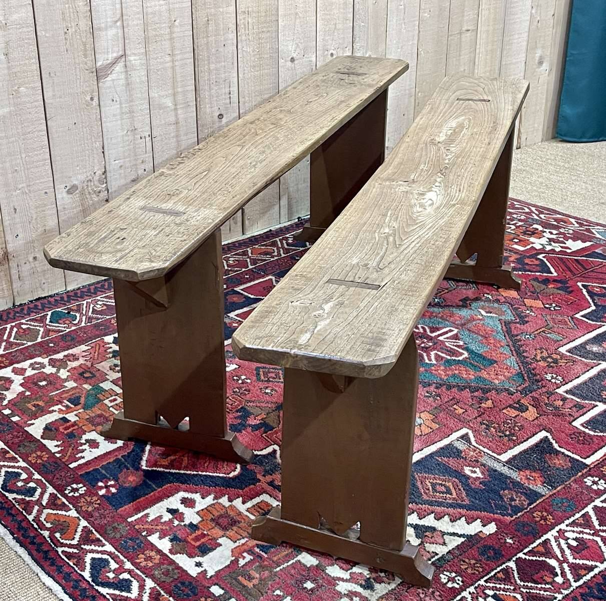 Pair of 1930s benches in elm and chestnut