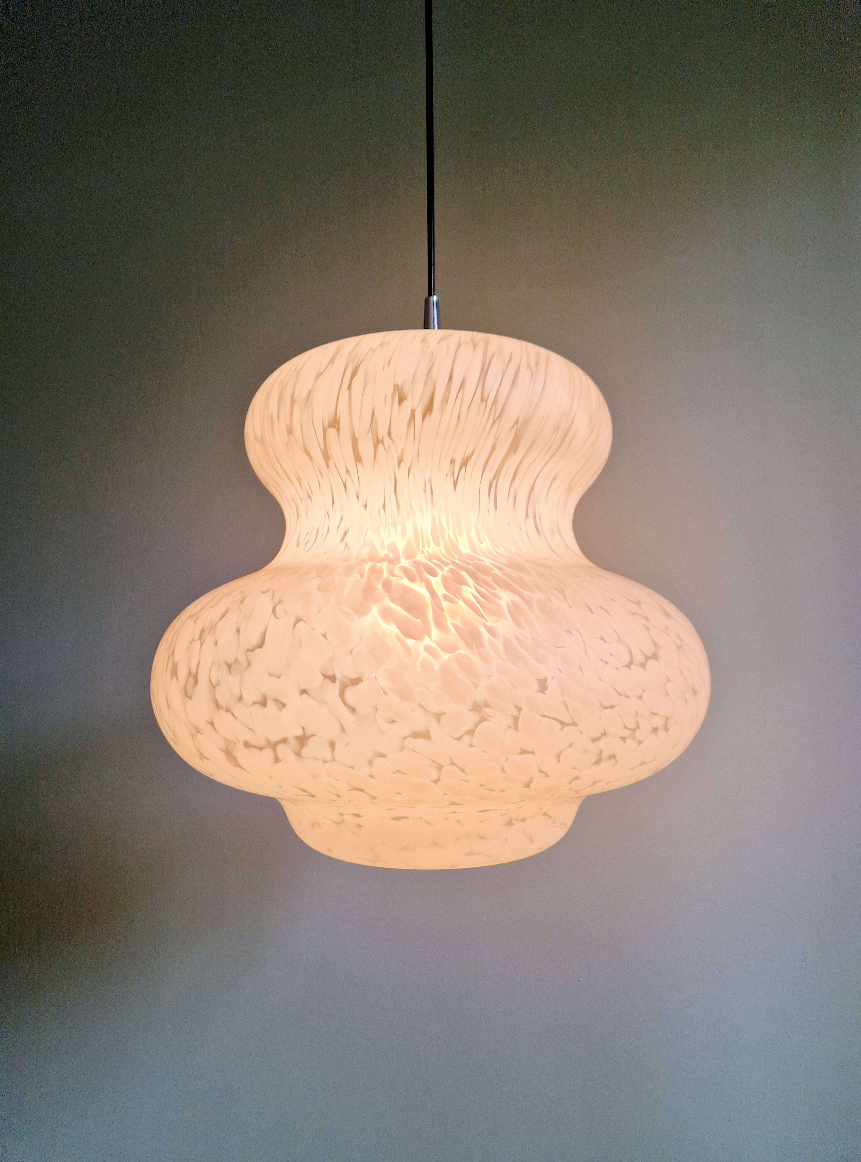 Large Space Age pendant light in speckled glass, Peill & Putzler, 1970s