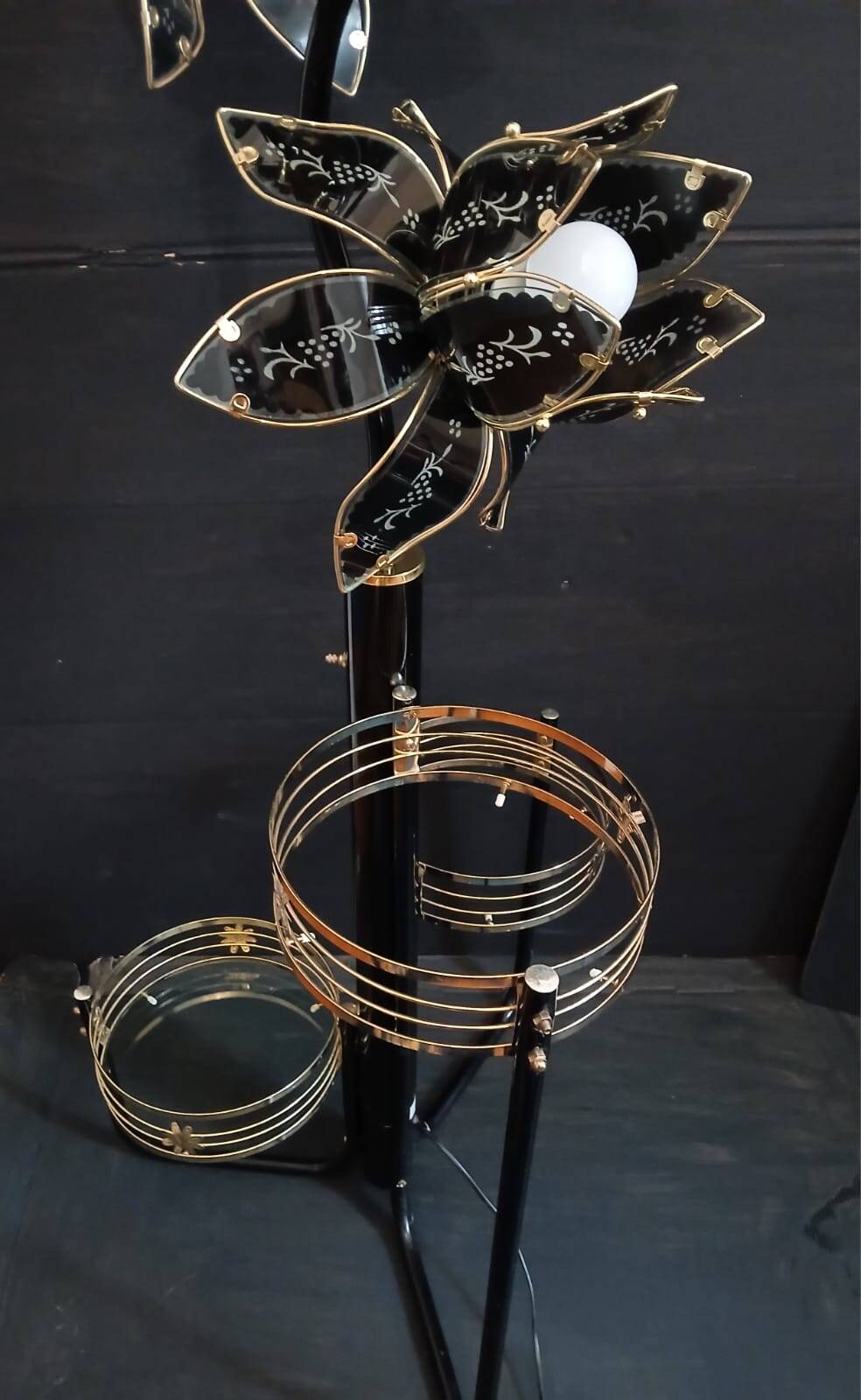 Vintage Hollywood Regency Floor Lamp Lotus Flowers