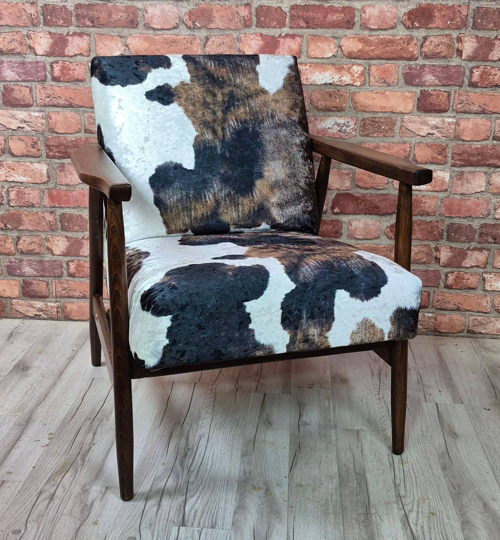 Restored Mid-Century Armchair Type B-7727 - Cowhide Print Velour - 1960s