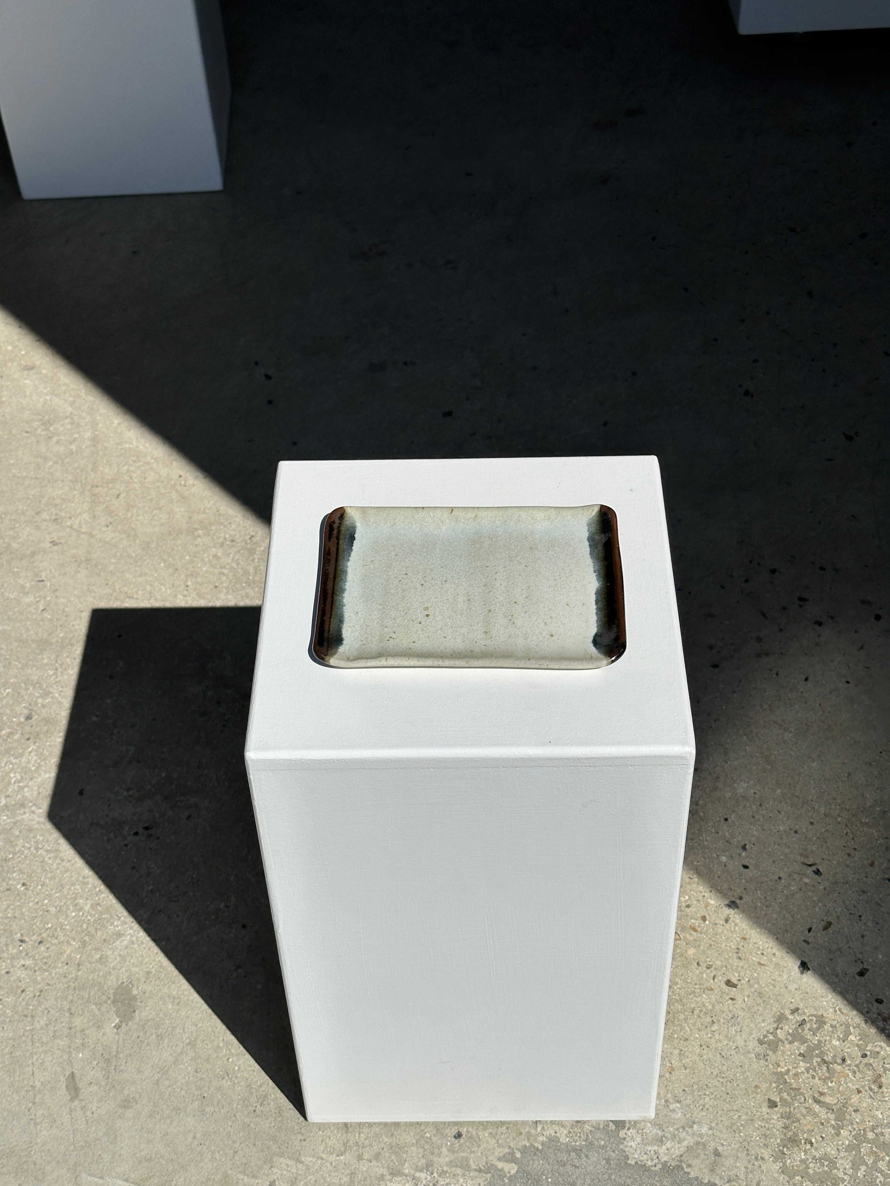 Trio of small rectangular serving dishes white and black Indonesian ceramic 21x16