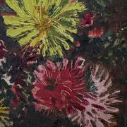 Oil on cardboard by J.-P. Ducos still life 1960 bouquet of flowers