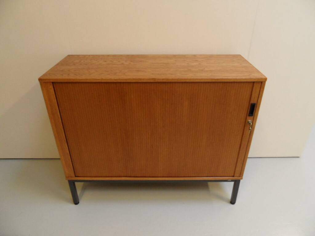 Vintage oak filing cabinet with roller shutter