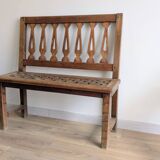 Old church bench in pitch pine, rustic charm and authentic patina.