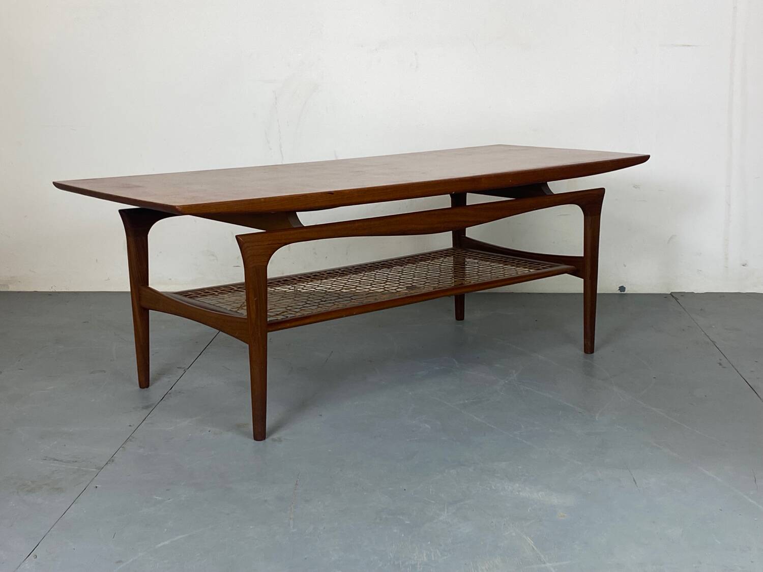 Mid-Century Danish Teak and Rattan Scandinavian Coffee Table, 1950s
