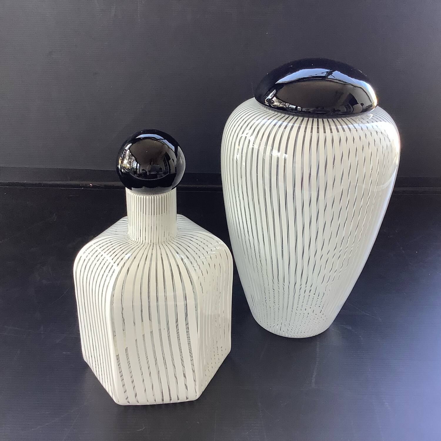 2 Designer Vases Art Glass Italy Murano Vetriarte 1988 Signed Filigree