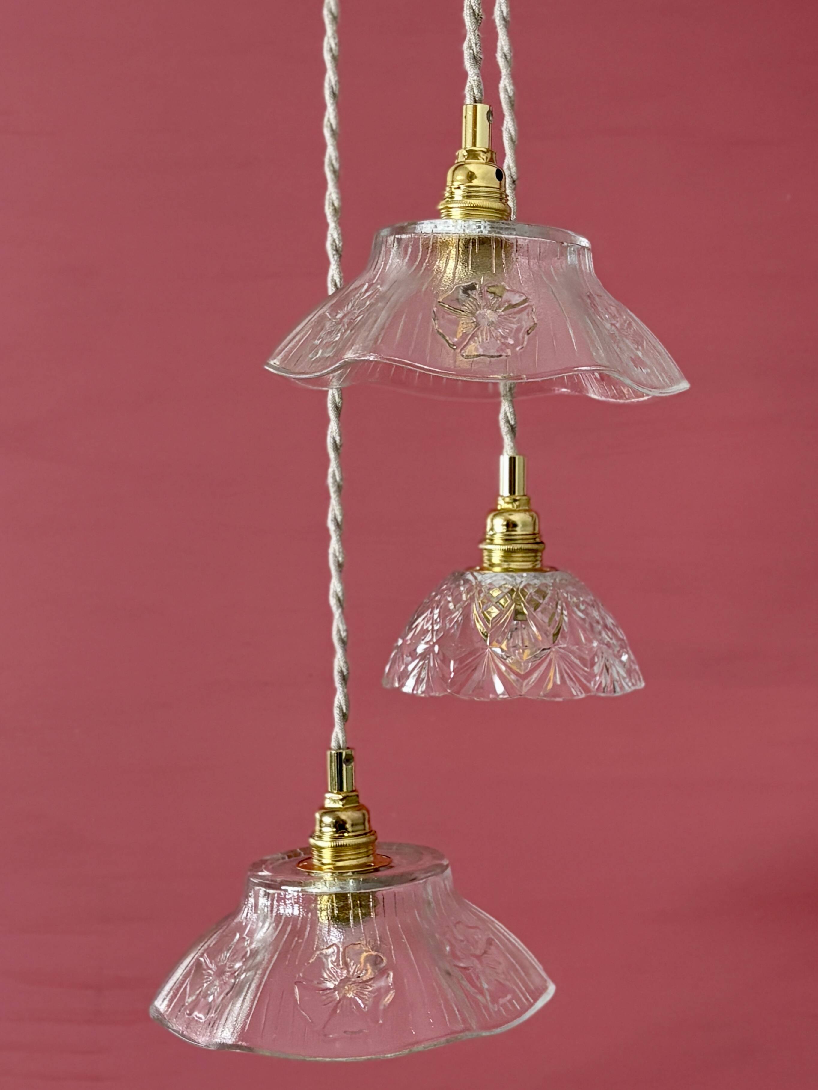 Vintage glass triple pendant light - tableware collection