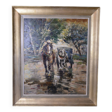 Corsican horses - Oil on canvas - Tony Cardella (1898 - 1976).