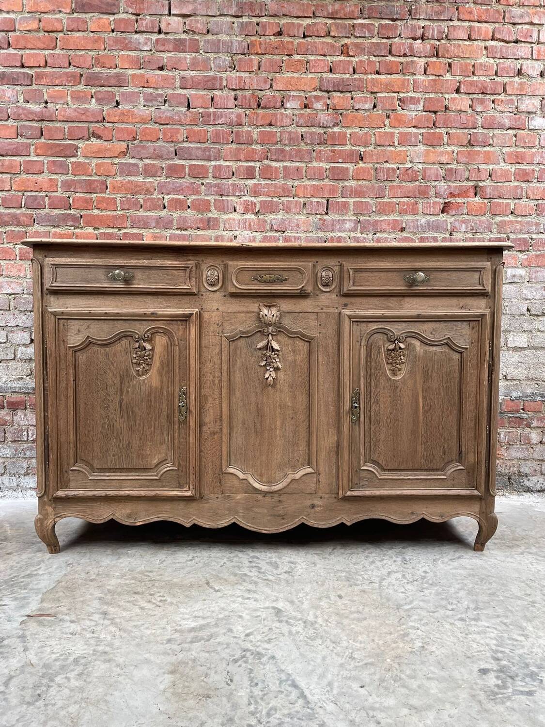 Solid oak rustic sideboard / buffet cabinet with carved details