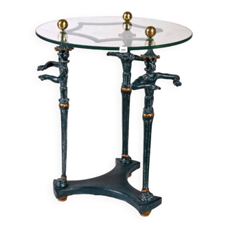 Superb antique pedestal table in patinated wrought iron