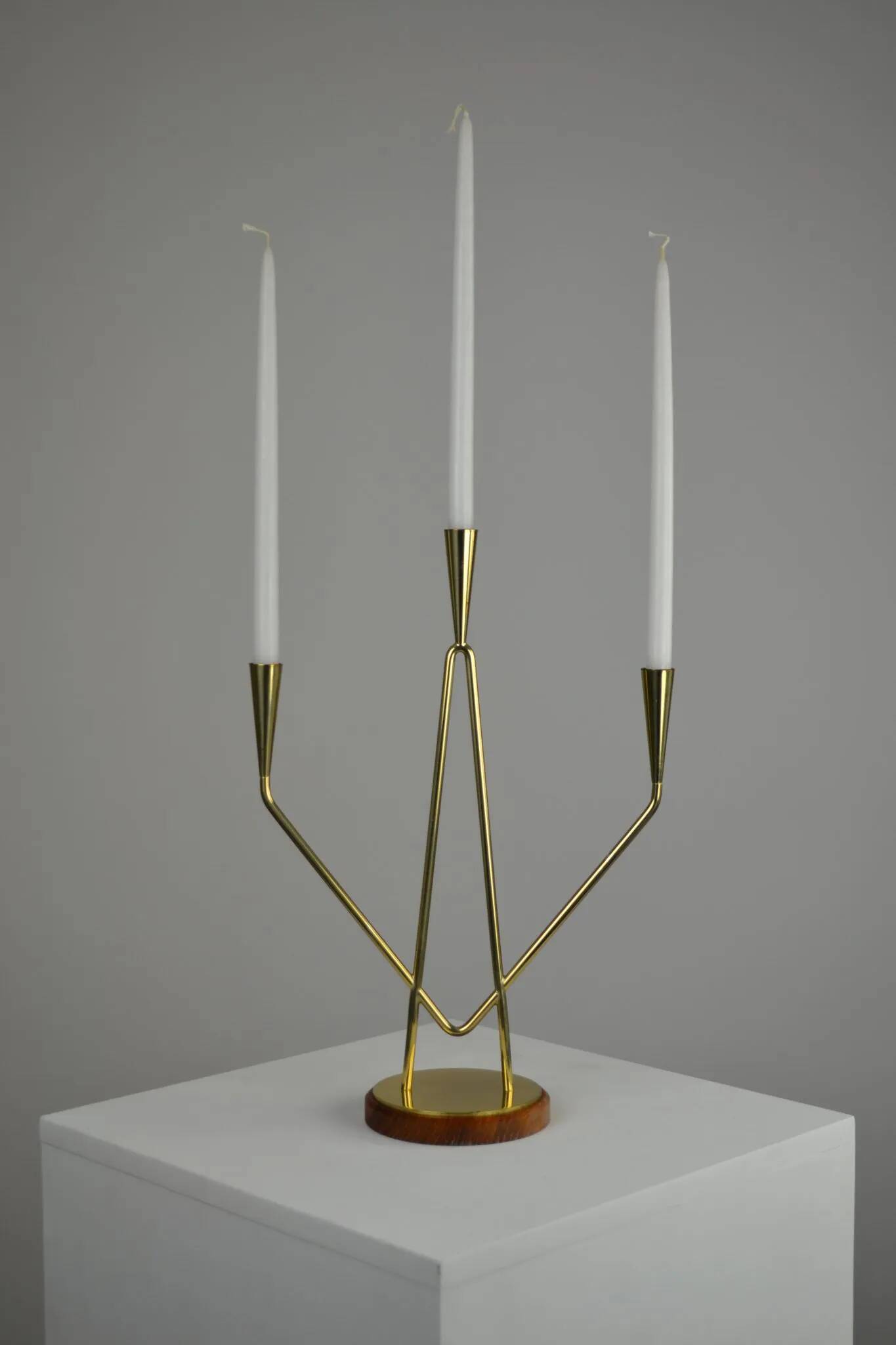 Brass and Teak Candelabra by Gunnar Ander for Ystad-Metall, Sweden, 1950s