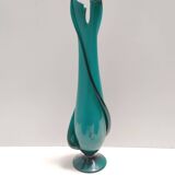 Teal Encased and Hand-Blown Murano Glass Flower Vase, Italy