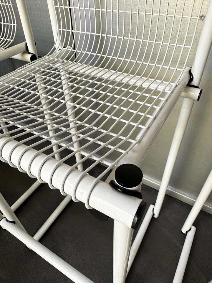 Set de 3 tabourets de comptoir modernistes italiens, acier laqué blanc 1970