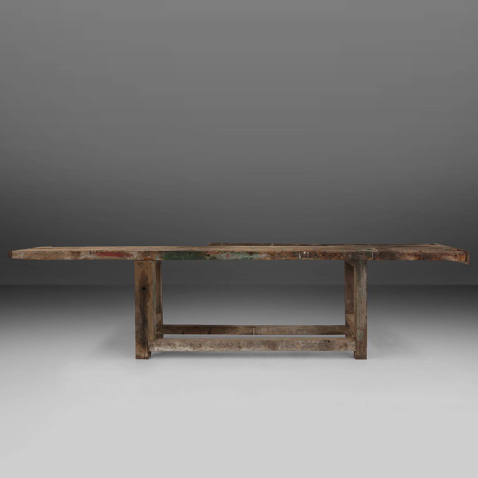 Industrial Oak Workbench with Exceptional Patina, Belgium ca. 1850