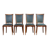 Art Deco set of four Jaguar green wooden and leatherette chairs, circa 1950