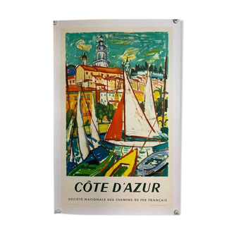 Affiche original côte d'azur sncf par limousq r en 1960 - grand format - on linen