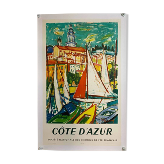 Original côte d'azur sncf poster by limousq r in 1960 - large format - on linen
