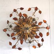 Italian ceiling lamp of Florence House Banci gilded and murano glasses design 70s