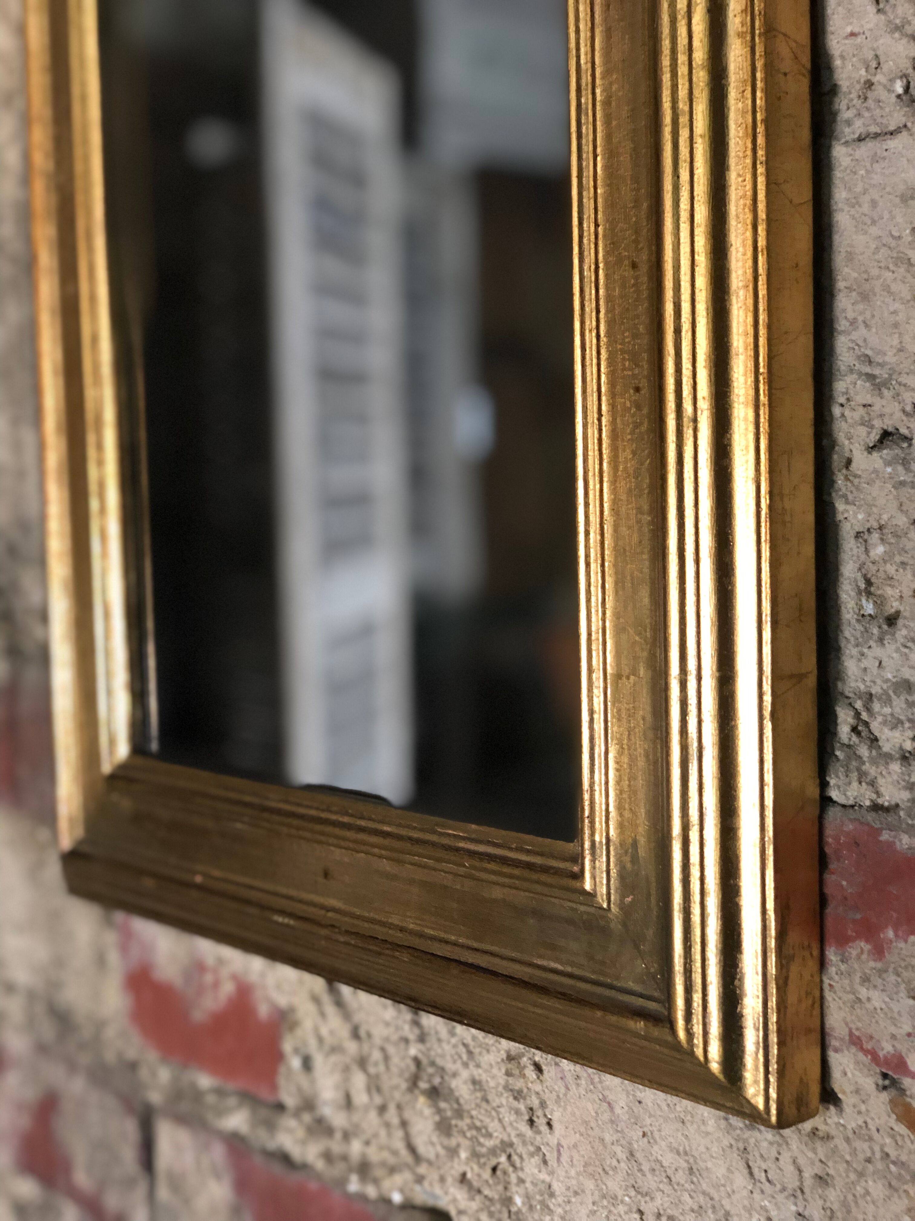 Patinated gilded wooden mirror  29x22cm