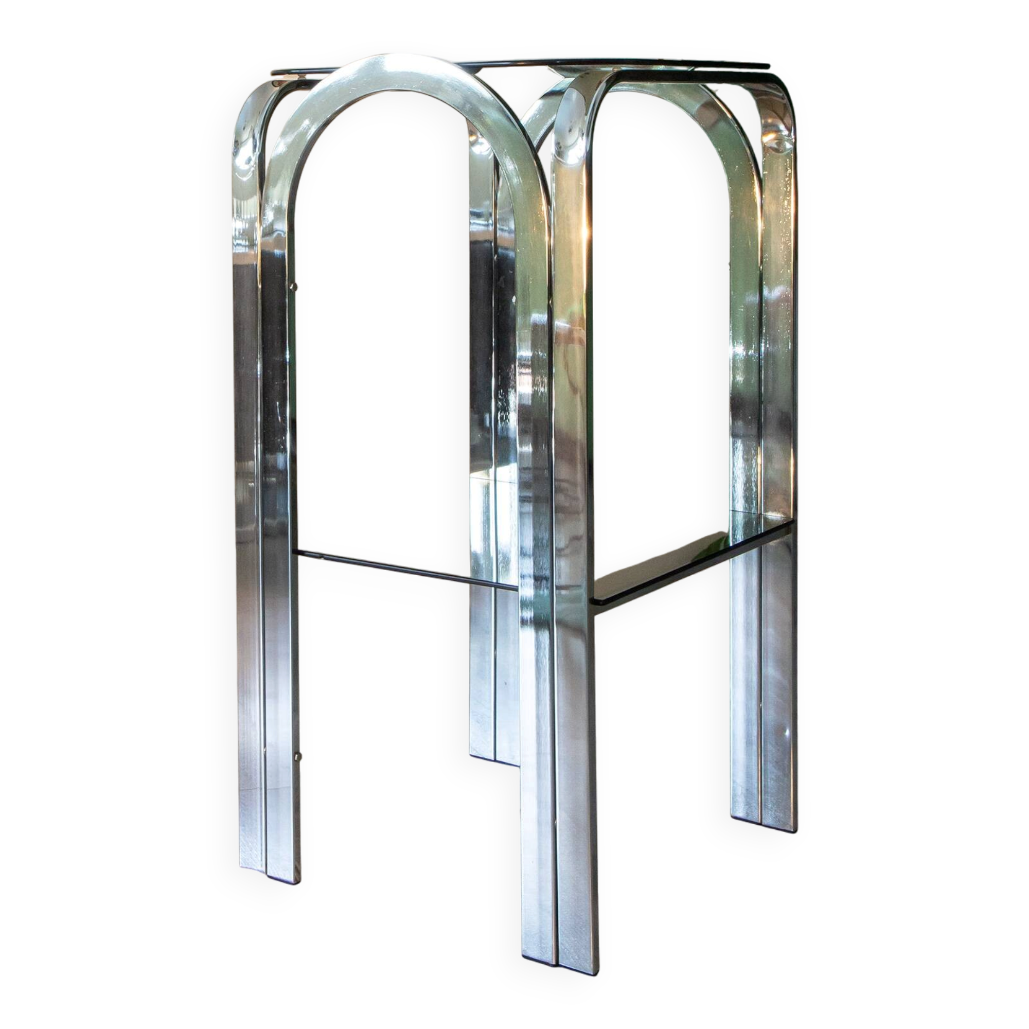 1970 chrome and smoked glass side table