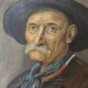 Oil painting on panel, The Mustachioed Man in a Hat, Signed E. Marchal