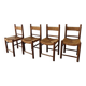 Series of 4 vintage straw and wood chairs, 1960