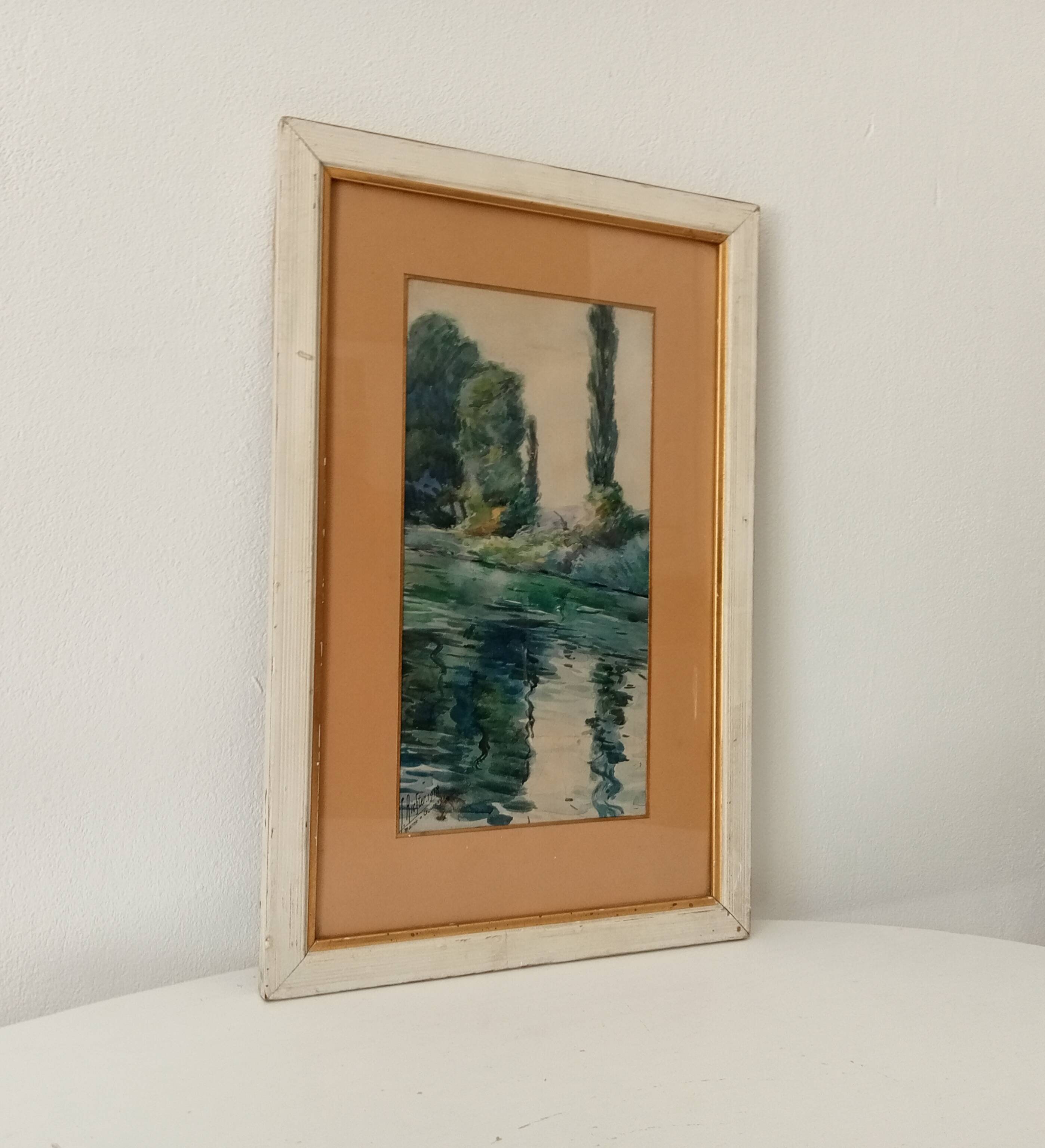 Antique Watercolor Painting Signed J.Richter "Marne a Gournay"