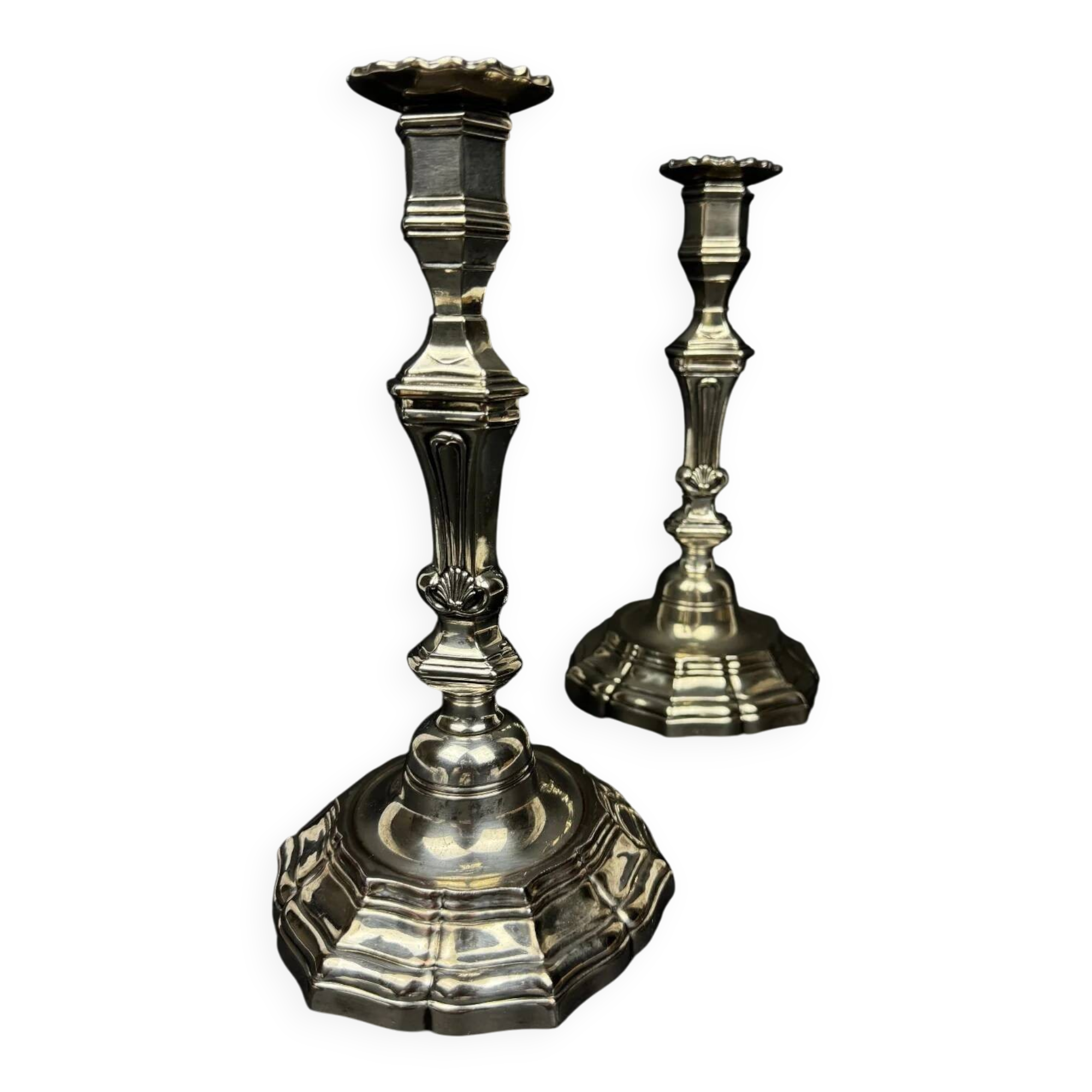 Pair of silver-plated bronze candlesticks, Auguste Monnier Veuve, 1911