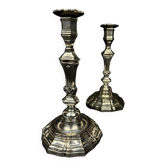 Pair of silver-plated bronze candlesticks, Auguste Monnier Veuve, 1911