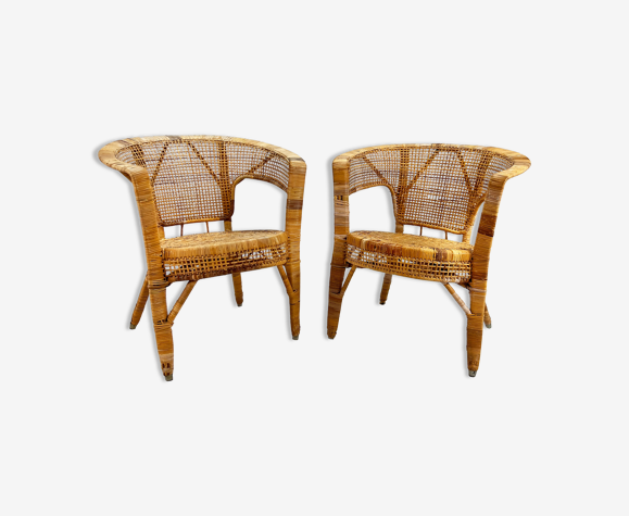 Paire de fauteuils en rotin du milieu du siècle, années 1960