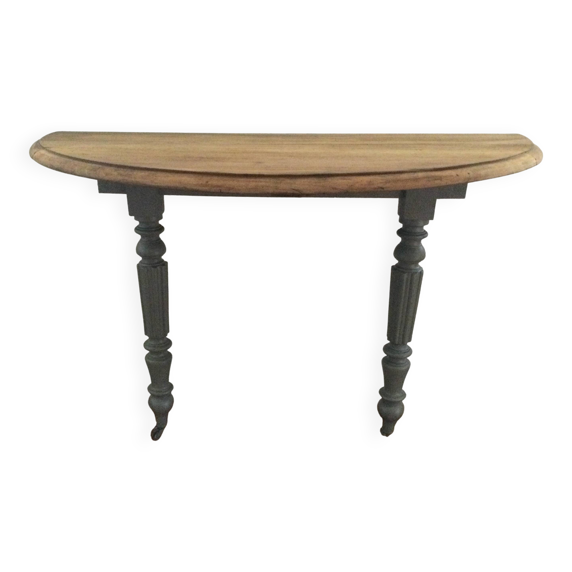 Antique painted wooden half-moon console table