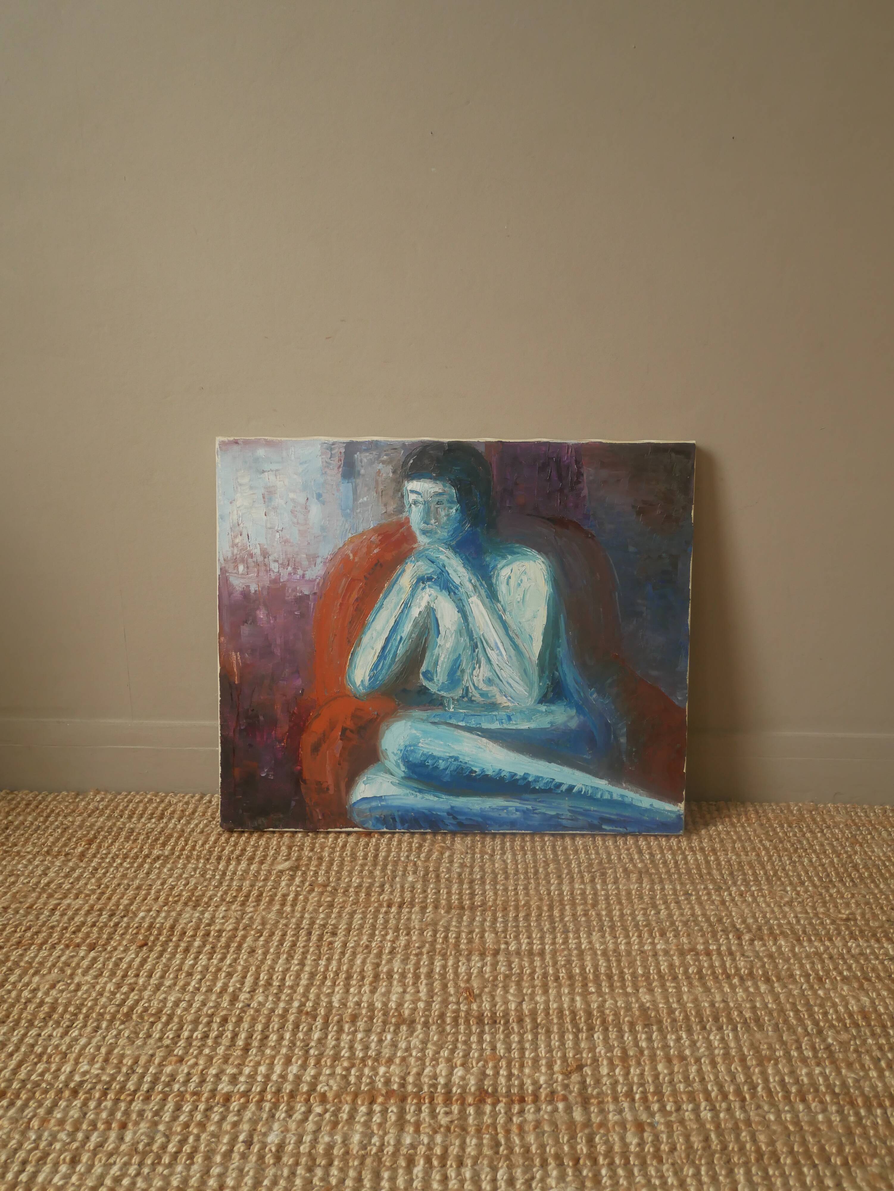 Acrylic painting on canvas figurative art nude woman blue orange contemporary canvas
