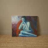Acrylic painting on canvas figurative art nude woman blue orange contemporary canvas