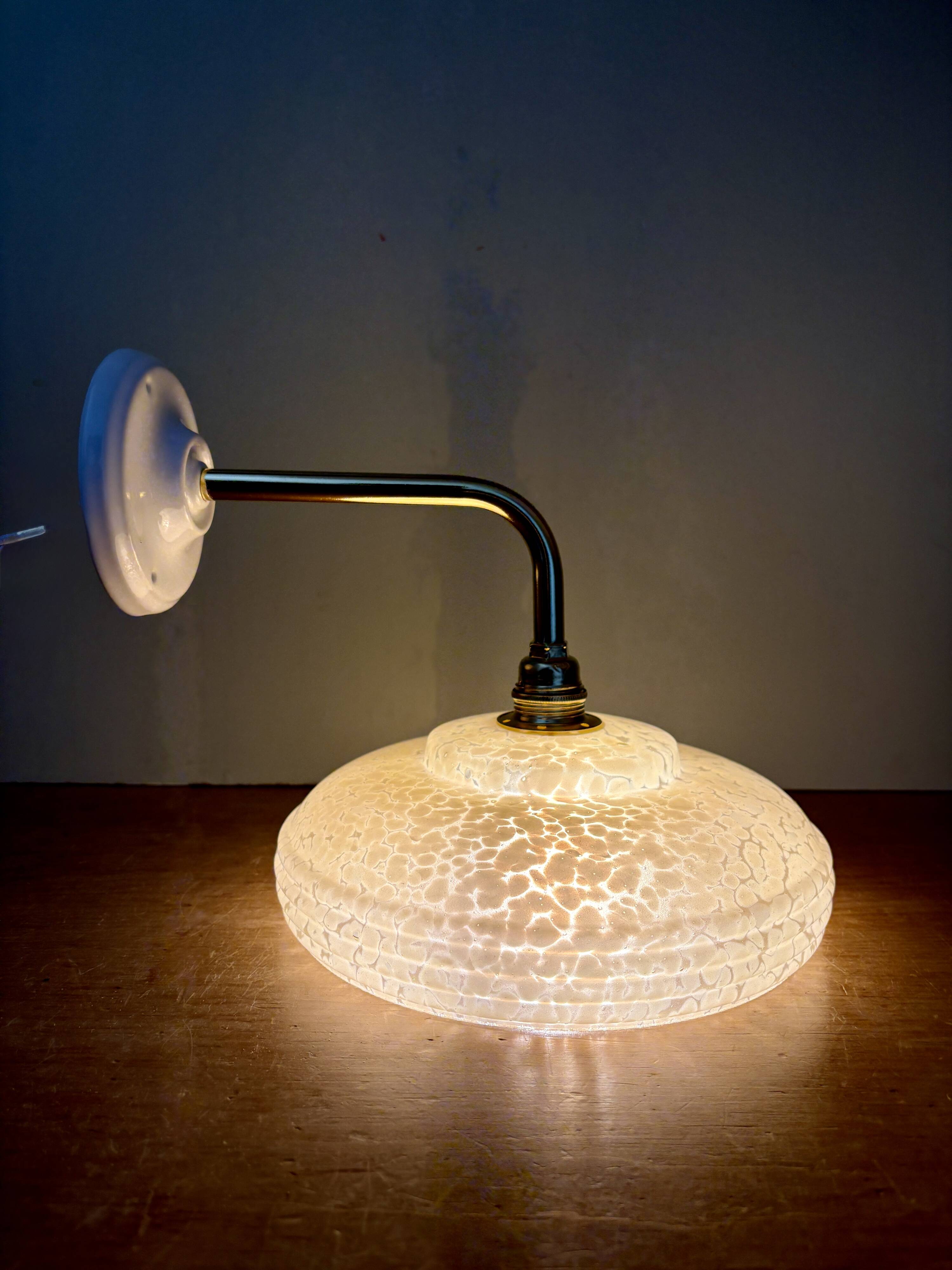 Angled wall lamp with vintage shade in yellow Clichy glass