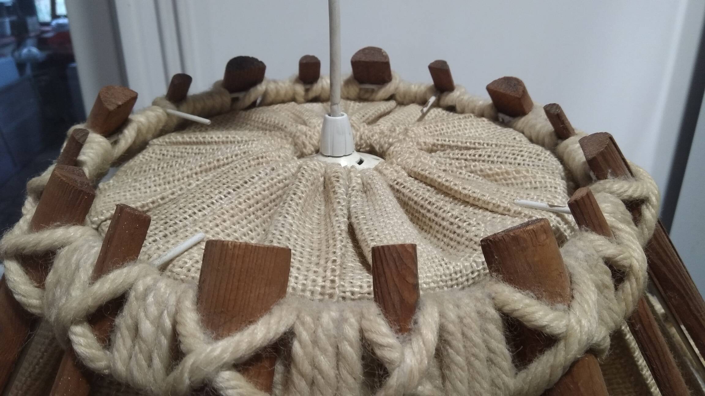 Scandinavian wooden and linen suspension light